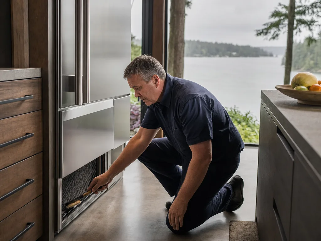 Condenser coil service during an appliance repair visit in Seattle, Washington