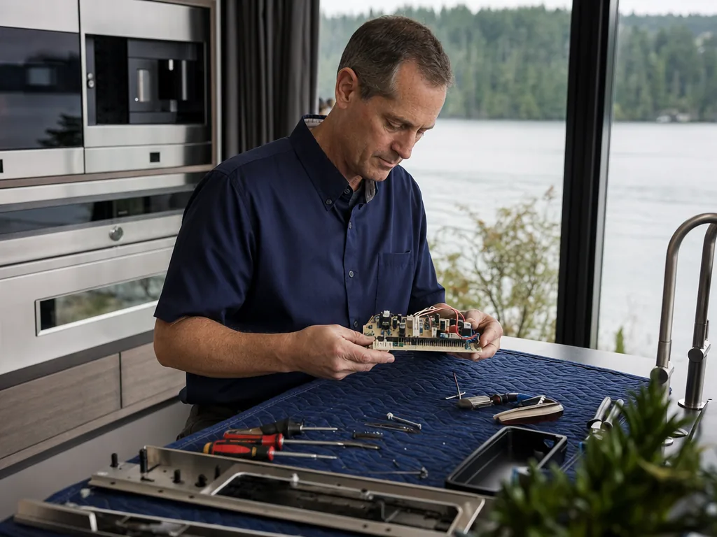 Control board inspection during an appliance repair visit in Seattle, Washington