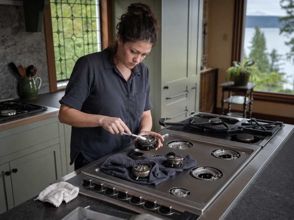 Gas burner service during an appliance repair visit in Seattle, Washington