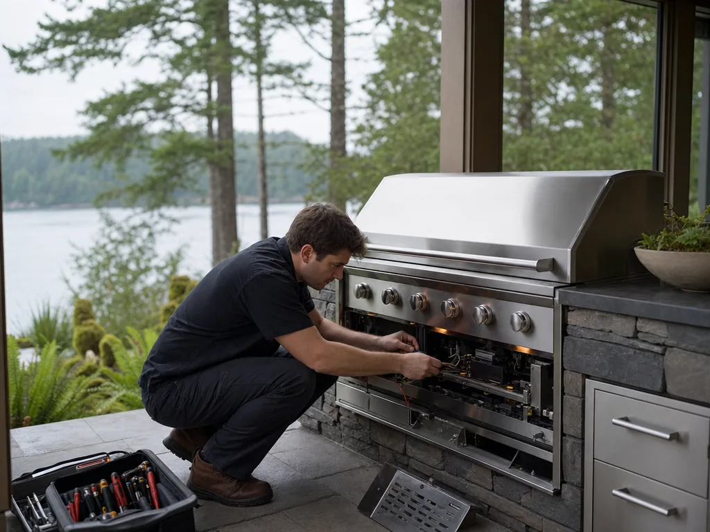 Technician servicing a DCS built-in appliance in a Seattle home