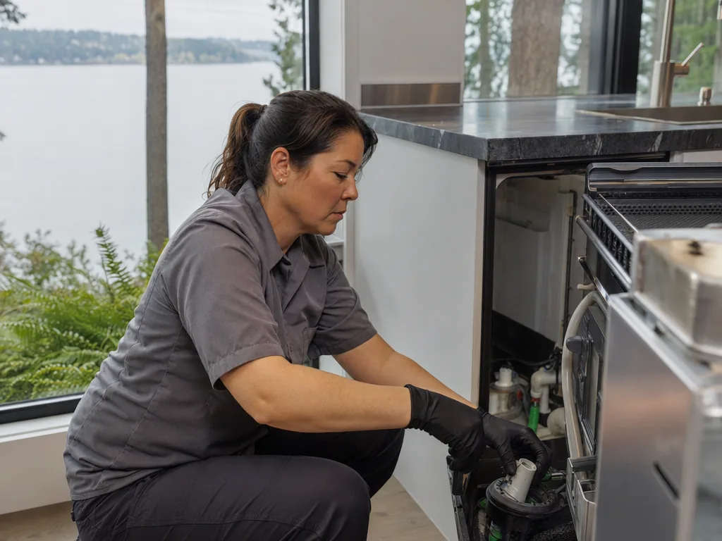 Dishwasher drainage service during an appliance repair visit in Seattle, Washington