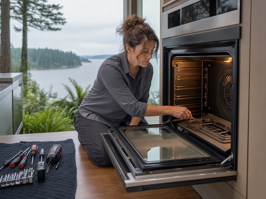 Built-in oven opened for repair in a Seattle kitchen