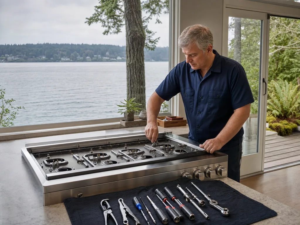 Built-in range opened for repair in a Seattle kitchen