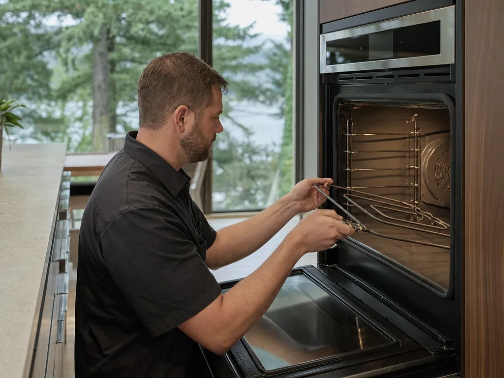 Oven element replacement during an appliance repair visit in Seattle, Washington